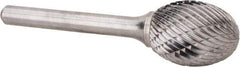 Atrax - 3/4" Cut Diam, 1/4" Shank Diam, Oval Head Double Cut Burr - Carbide, Radius End, 1" LOC, 2-3/4" OAL - Americas Industrial Supply