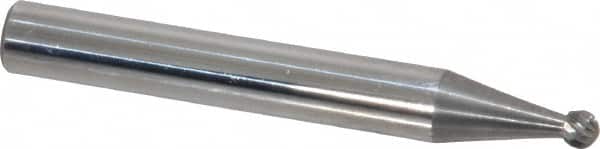 Atrax - 1/8" Cut Diam, 1/4" Shank Diam, Ball Head Single Cut Burr - Carbide, Radius End, 3/32" LOC, 2" OAL - Americas Industrial Supply