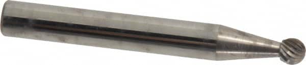 Atrax - 3/16" Cut Diam, 1/4" Shank Diam, Ball Head Single Cut Burr - Carbide, Radius End, 1/8" LOC, 2" OAL - Americas Industrial Supply