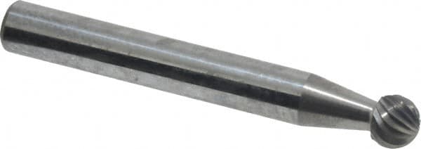 Atrax - 1/4" Cut Diam, 1/4" Shank Diam, Ball Head Single Cut Burr - Carbide, Radius End, 7/32" LOC, 2" OAL - Americas Industrial Supply