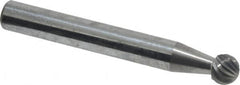 Atrax - 1/4" Cut Diam, 1/4" Shank Diam, Ball Head Single Cut Burr - Carbide, Radius End, 7/32" LOC, 2" OAL - Americas Industrial Supply