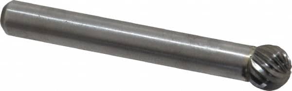 Atrax - 5/16" Cut Diam, 1/4" Shank Diam, Ball Head Single Cut Burr - Carbide, Radius End, 1/4" LOC, 2-1/32" OAL - Americas Industrial Supply