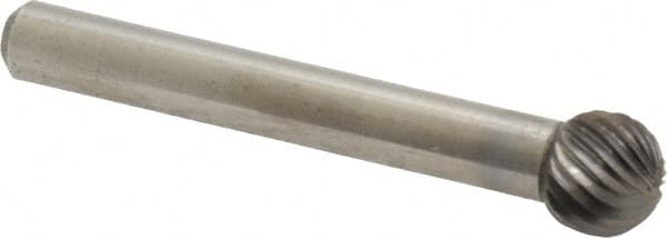 Atrax - 3/8" Cut Diam, 1/4" Shank Diam, Ball Head Single Cut Burr - Carbide, Radius End, 5/16" LOC, 2-1/8" OAL - Americas Industrial Supply