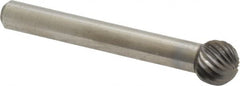 Atrax - 3/8" Cut Diam, 1/4" Shank Diam, Ball Head Single Cut Burr - Carbide, Radius End, 5/16" LOC, 2-1/8" OAL - Americas Industrial Supply