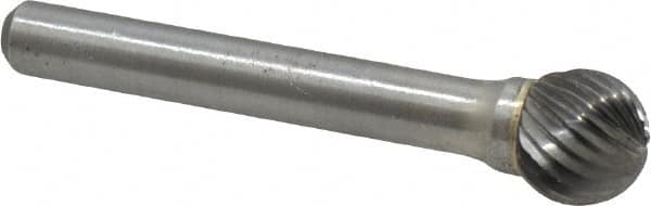 Atrax - 7/16" Cut Diam, 1/4" Shank Diam, Ball Head Single Cut Burr - Carbide, Radius End, 3/8" LOC, 2-3/16" OAL - Americas Industrial Supply