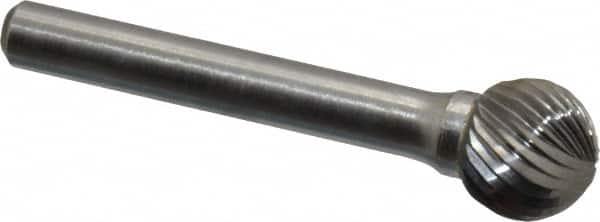 Atrax - 1/2" Cut Diam, 1/4" Shank Diam, Ball Head Single Cut Burr - Carbide, Radius End, 7/16" LOC, 2-1/4" OAL - Americas Industrial Supply