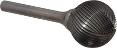 Atrax - 1" Cut Diam, 1/4" Shank Diam, Ball Head Single Cut Burr - Carbide, Radius End, 15/16" LOC, 2-3/4" OAL - Americas Industrial Supply