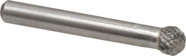 Atrax - 5/16" Cut Diam, 1/4" Shank Diam, Ball Head Double Cut Burr - Carbide, Radius End, 1/4" LOC, 2-1/32" OAL - Americas Industrial Supply