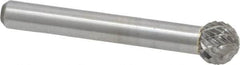 Atrax - 3/8" Cut Diam, 1/4" Shank Diam, Ball Head Double Cut Burr - Carbide, Radius End, 5/16" LOC, 2-1/8" OAL - Americas Industrial Supply