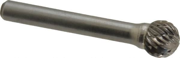 Atrax - 7/16" Cut Diam, 1/4" Shank Diam, Ball Head Double Cut Burr - Carbide, Radius End, 3/8" LOC, 2-3/16" OAL - Americas Industrial Supply