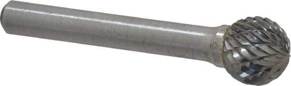 Atrax - 1/2" Cut Diam, 1/4" Shank Diam, Ball Head Double Cut Burr - Carbide, Radius End, 7/16" LOC, 2-1/4" OAL - Americas Industrial Supply