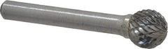 Atrax - 1/2" Cut Diam, 1/4" Shank Diam, Ball Head Double Cut Burr - Carbide, Radius End, 7/16" LOC, 2-1/4" OAL - Americas Industrial Supply