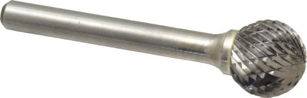 Atrax - 5/8" Cut Diam, 1/4" Shank Diam, Ball Head Double Cut Burr - Carbide, Radius End, 9/16" LOC, 2-5/16" OAL - Americas Industrial Supply