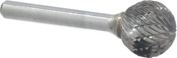 Atrax - 3/4" Cut Diam, 1/4" Shank Diam, Ball Head Double Cut Burr - Carbide, Radius End, 11/16" LOC, 2-7/16" OAL - Americas Industrial Supply