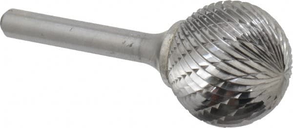 Atrax - 1" Cut Diam, 1/4" Shank Diam, Ball Head Double Cut Burr - Carbide, Radius End, 15/16" LOC, 2-11/16" OAL - Americas Industrial Supply
