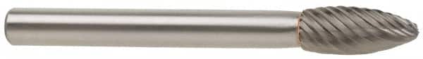 SGS Pro - 5/8" Cut Diam, 1/4" Shank Diam, Flame Head Single Cut Burr - Carbide, Radius End, 1-7/16" LOC - Americas Industrial Supply