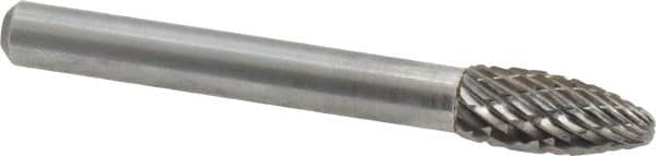 Atrax - 5/16" Cut Diam, 1/4" Shank Diam, Flame Head Double Cut Burr - Carbide, Radius End, 3/4" LOC, 2-1/2" OAL - Americas Industrial Supply