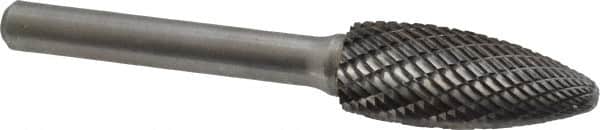 Atrax - 1/2" Cut Diam, 1/4" Shank Diam, Flame Head Double Cut Burr - Carbide, Radius End, 1-1/4" LOC, 3" OAL - Americas Industrial Supply