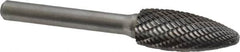 Atrax - 1/2" Cut Diam, 1/4" Shank Diam, Flame Head Double Cut Burr - Carbide, Radius End, 1-1/4" LOC, 3" OAL - Americas Industrial Supply