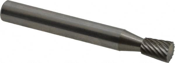 Atrax - 1/4" Cut Diam, 1/4" Shank Diam, Inverted Cone Head Single Cut Burr - Carbide, Flat End, 5/16" LOC, 2" OAL - Americas Industrial Supply