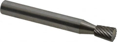 Atrax - 1/4" Cut Diam, 1/4" Shank Diam, Inverted Cone Head Single Cut Burr - Carbide, Flat End, 5/16" LOC, 2" OAL - Americas Industrial Supply
