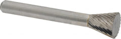 Atrax - 1/2" Cut Diam, 1/4" Shank Diam, Inverted Cone Head Single Cut Burr - Carbide, Flat End, 1/2" LOC, 2-1/4" OAL - Americas Industrial Supply