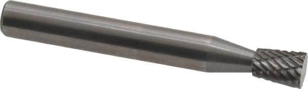 Atrax - 1/4" Cut Diam, 1/4" Shank Diam, Inverted Cone Head Double Cut Burr - Carbide, Flat End, 5/16" LOC, 2" OAL - Americas Industrial Supply