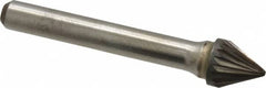 Atrax - 3/8" Cut Diam, 1/4" Shank Diam, Taper Head Single Cut Burr - Carbide, Radius End, 5/16" LOC, 2-1/16" OAL - Americas Industrial Supply