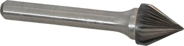 Atrax - 1/2" Cut Diam, 1/4" Shank Diam, Taper Head Single Cut Burr - Carbide, Radius End, 7/16" LOC, 2-3/16" OAL - Americas Industrial Supply