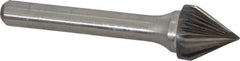 Atrax - 1/2" Cut Diam, 1/4" Shank Diam, Taper Head Single Cut Burr - Carbide, Radius End, 7/16" LOC, 2-3/16" OAL - Americas Industrial Supply