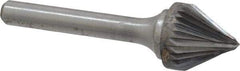 Atrax - 5/8" Cut Diam, 1/4" Shank Diam, Taper Head Single Cut Burr - Carbide, Radius End, 9/16" LOC, 2-5/16" OAL - Americas Industrial Supply