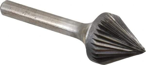 Atrax - 3/4" Cut Diam, 1/4" Shank Diam, Taper Head Single Cut Burr - Carbide, Radius End, 11/16" LOC, 2-7/16" OAL - Americas Industrial Supply