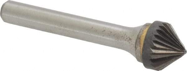 Atrax - 1/2" Cut Diam, 1/4" Shank Diam, Cone Head Single Cut Burr - Carbide, Point End, 1/4" LOC - Americas Industrial Supply