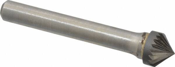 Atrax - 3/8" Cut Diam, 1/4" Shank Diam, Cone Head Single Cut Burr - Carbide, Point End, 3/16" LOC, 2-1/4" OAL - Americas Industrial Supply