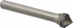 Atrax - 3/8" Cut Diam, 1/4" Shank Diam, Cone Head Single Cut Burr - Carbide, Point End, 3/16" LOC, 2-1/4" OAL - Americas Industrial Supply