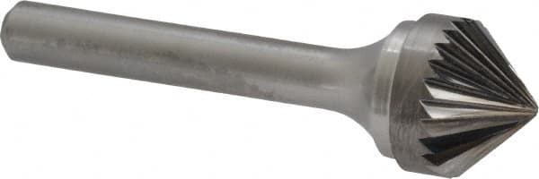 Atrax - 5/8" Cut Diam, 1/4" Shank Diam, Cone Head Single Cut Burr - Carbide, Point End, 5/16" LOC, 2-1/16" OAL - Americas Industrial Supply