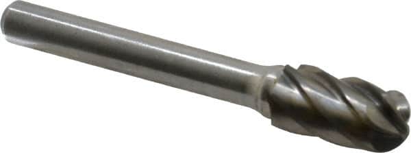 Atrax - 3/8" Cut Diam, 1/4" Shank Diam, Cylinder with Radius Head Fluted Cut Burr - Radius End, 3/4" LOC, 2-1/2" OAL - Americas Industrial Supply