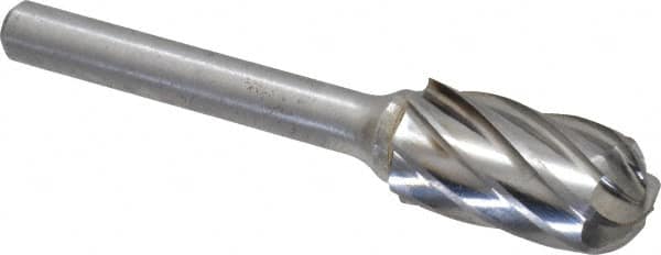 Atrax - 1/2" Cut Diam, 1/4" Shank Diam, Cylinder with Radius Head Fluted Cut Burr - Radius End, 1" LOC, 2-3/4" OAL - Americas Industrial Supply