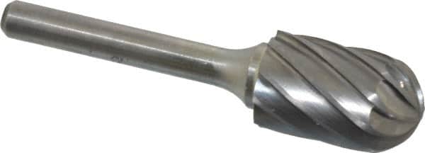 Atrax - 5/8" Cut Diam, 1/4" Shank Diam, Cylinder with Radius Head Fluted Cut Burr - Radius End, 1" LOC, 2-3/4" OAL - Americas Industrial Supply
