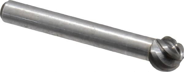 Atrax - 3/8" Cut Diam, 1/4" Shank Diam, Ball Head Fluted Cut Burr - Radius End, 1/4" LOC, 2-5/64" OAL - Americas Industrial Supply