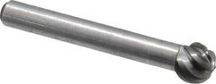 Atrax - 3/8" Cut Diam, 1/4" Shank Diam, Ball Head Fluted Cut Burr - Radius End, 1/4" LOC, 2-5/64" OAL - Americas Industrial Supply
