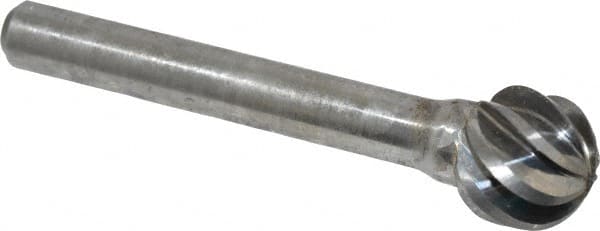 Atrax - 1/2" Cut Diam, 1/4" Shank Diam, Ball Head Fluted Cut Burr - Radius End, 1/4" LOC, 2-13/64" OAL - Americas Industrial Supply
