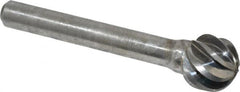 Atrax - 1/2" Cut Diam, 1/4" Shank Diam, Ball Head Fluted Cut Burr - Radius End, 1/4" LOC, 2-13/64" OAL - Americas Industrial Supply