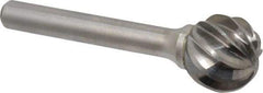 Atrax - 5/8" Cut Diam, 1/4" Shank Diam, Ball Head Fluted Cut Burr - Radius End, 1/4" LOC, 2-5/16" OAL - Americas Industrial Supply