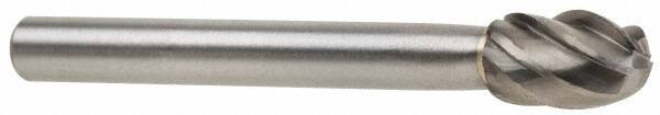 Atrax - 3/8" Cut Diam, 1/4" Shank Diam, Oval Head Fluted Cut Burr - Radius End, 5/8" LOC, 2-3/8" OAL - Americas Industrial Supply