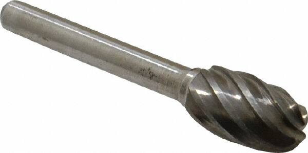 Atrax - 1/2" Cut Diam, 1/4" Shank Diam, Oval Head Fluted Cut Burr - Radius End, 7/8" LOC, 2-5/8" OAL - Americas Industrial Supply