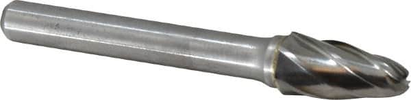 Atrax - 3/8" Cut Diam, 1/4" Shank Diam, Tree with Radius Head Fluted Cut Burr - Radius End, 3/4" LOC, 2-1/2" OAL - Americas Industrial Supply