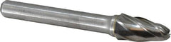 Atrax - 3/8" Cut Diam, 1/4" Shank Diam, Tree with Radius Head Fluted Cut Burr - Radius End, 3/4" LOC, 2-1/2" OAL - Americas Industrial Supply