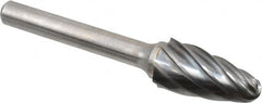 Atrax - 1/2" Cut Diam, 1/4" Shank Diam, Tree with Radius Head Fluted Cut Burr - Radius End, 1" LOC, 2-3/4" OAL - Americas Industrial Supply