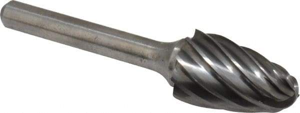 Atrax - 5/8" Cut Diam, 1/4" Shank Diam, Tree with Radius Head Fluted Cut Burr - Radius End, 1" LOC, 2-3/4" OAL - Americas Industrial Supply